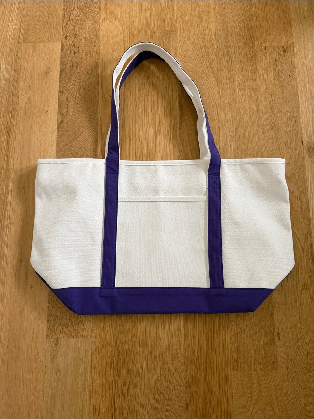 Amazon White Canvas Tote with Purple Trim and Handles